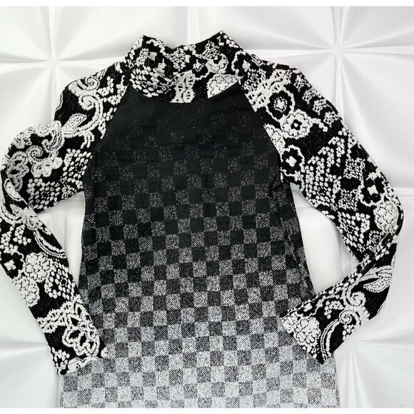 NWT Zaza Coutoure Sz M Black White Checkered Shift Dress NEW Jacquard Womens - Picture 3 of 7